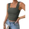 imageREORIA Womens Sexy Square Neck Double Lined Mesh Sheer Ruched Crop Going Out Tops Y2k Trendy Cute Tank Top Summer OutfitsGrey Green