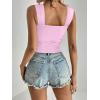 imageREORIA Womens Sexy Square Neck Double Lined Mesh Sheer Ruched Crop Going Out Tops Y2k Trendy Cute Tank Top Summer OutfitsPink