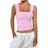 imageREORIA Womens Sexy Square Neck Double Lined Mesh Sheer Ruched Crop Going Out Tops Y2k Trendy Cute Tank Top Summer OutfitsPink