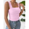 imageREORIA Womens Sexy Square Neck Double Lined Mesh Sheer Ruched Crop Going Out Tops Y2k Trendy Cute Tank Top Summer OutfitsPink