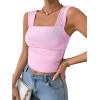 imageREORIA Womens Sexy Square Neck Double Lined Mesh Sheer Ruched Crop Going Out Tops Y2k Trendy Cute Tank Top Summer OutfitsPink