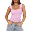 imageREORIA Womens Sexy Square Neck Double Lined Mesh Sheer Ruched Crop Going Out Tops Y2k Trendy Cute Tank Top Summer OutfitsPink
