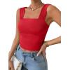 imageREORIA Womens Sexy Square Neck Double Lined Mesh Sheer Ruched Crop Going Out Tops Y2k Trendy Cute Tank Top Summer OutfitsRed