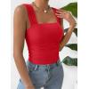 imageREORIA Womens Sexy Square Neck Double Lined Mesh Sheer Ruched Crop Going Out Tops Y2k Trendy Cute Tank Top Summer OutfitsRed