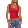 imageREORIA Womens Sexy Square Neck Double Lined Mesh Sheer Ruched Crop Going Out Tops Y2k Trendy Cute Tank Top Summer OutfitsRed