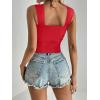 imageREORIA Womens Sexy Square Neck Double Lined Mesh Sheer Ruched Crop Going Out Tops Y2k Trendy Cute Tank Top Summer OutfitsRed