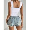 imageREORIA Womens Sexy Square Neck Double Lined Mesh Sheer Ruched Crop Going Out Tops Y2k Trendy Cute Tank Top Summer OutfitsWhite