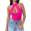 imageREORIA Womens Sexy Criss Cross Halter Neck Crop Tops Trendy Sleeveless Y2K Nightout Clubwear Going Out TopsNeon Rose Red