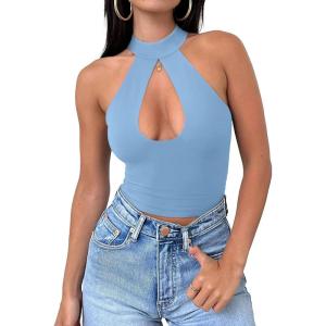 imageREORIA Womens Sexy Criss Cross Halter Neck Crop Tops Trendy Sleeveless Y2K Nightout Clubwear Going Out TopsAir Blue