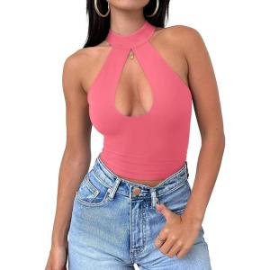 imageREORIA Womens Sexy Criss Cross Halter Neck Crop Tops Trendy Sleeveless Y2K Nightout Clubwear Going Out TopsPeach Pink