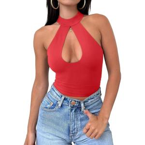 imageREORIA Womens Sexy Criss Cross Halter Neck Crop Tops Trendy Sleeveless Y2K Nightout Clubwear Going Out TopsRed