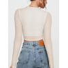 imageREORIA Womens Sexy Mesh Long Sleeve Slim Tops Square Neck Thumb Hole Curved Hem Solid Going Out TopApricot