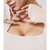 imageREORIA Womens Sexy Mesh Long Sleeve Slim Tops Square Neck Thumb Hole Curved Hem Solid Going Out TopApricot