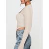 imageREORIA Womens Sexy Mesh Long Sleeve Slim Tops Square Neck Thumb Hole Curved Hem Solid Going Out TopApricot