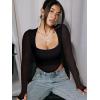 imageREORIA Womens Sexy Mesh Long Sleeve Slim Tops Square Neck Thumb Hole Curved Hem Solid Going Out TopBlack
