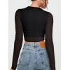 imageREORIA Womens Sexy Mesh Long Sleeve Slim Tops Square Neck Thumb Hole Curved Hem Solid Going Out TopBlack