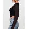 imageREORIA Womens Sexy Mesh Long Sleeve Slim Tops Square Neck Thumb Hole Curved Hem Solid Going Out TopBlack