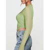 imageREORIA Womens Sexy Mesh Long Sleeve Slim Tops Square Neck Thumb Hole Curved Hem Solid Going Out TopTender Green