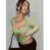 imageREORIA Womens Sexy Mesh Long Sleeve Slim Tops Square Neck Thumb Hole Curved Hem Solid Going Out TopTender Green