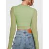 imageREORIA Womens Sexy Mesh Long Sleeve Slim Tops Square Neck Thumb Hole Curved Hem Solid Going Out TopTender Green