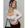 imageREORIA Womens Sexy Mesh Long Sleeve Slim Tops Square Neck Thumb Hole Curved Hem Solid Going Out TopWhite
