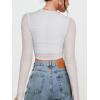 imageREORIA Womens Sexy Mesh Long Sleeve Slim Tops Square Neck Thumb Hole Curved Hem Solid Going Out TopWhite
