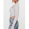 imageREORIA Womens Sexy Mesh Long Sleeve Slim Tops Square Neck Thumb Hole Curved Hem Solid Going Out TopWhite