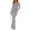 imageREORIA Womens Sexy Scoop Neck Long Sleeve Lounge Long Dress Ribbed Bodycon Maxi DressesLight Grey
