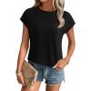 imageREORIA Womens Cap Sleeve Crew Neck Lose T Shirt Business Casual Dressy Basic Tops for Summer 2025Black
