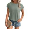imageREORIA Womens Cap Sleeve Crew Neck Lose T Shirt Business Casual Dressy Basic Tops for Summer 2025Grey Green