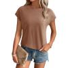 imageREORIA Womens Cap Sleeve Crew Neck Lose T Shirt Business Casual Dressy Basic Tops for Summer 2025Light Brown