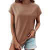 imageREORIA Womens Cap Sleeve Crew Neck Lose T Shirt Business Casual Dressy Basic Tops for Summer 2025Light Brown