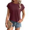 imageREORIA Womens Cap Sleeve Crew Neck Lose T Shirt Business Casual Dressy Basic Tops for Summer 2025Reddish Brown