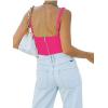 imageREORIA Womens Summer Sexy Square Neck Sleeveless Trendy Bustier Corset Crop Tank TopsNeon Rose Red