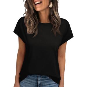 imageREORIA Womens Cap Sleeve Crew Neck Lose T Shirt Business Casual Dressy Basic Tops for Summer 2025Black