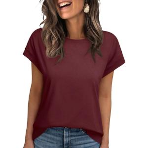 imageREORIA Womens Cap Sleeve Crew Neck Lose T Shirt Business Casual Dressy Basic Tops for Summer 2025Reddish Brown