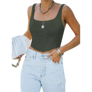 imageREORIA Womens Summer Sexy Square Neck Sleeveless Trendy Bustier Corset Crop Tank TopsGrey Green