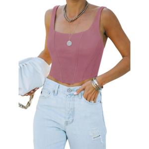 imageREORIA Womens Summer Sexy Square Neck Sleeveless Trendy Bustier Corset Crop Tank TopsMauve Red