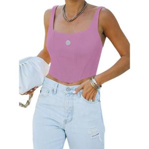imageREORIA Womens Summer Sexy Square Neck Sleeveless Trendy Bustier Corset Crop Tank TopsViolet