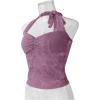 imageREORIA Lace Tops for Women Halter Sexy Going Out Tank Crop Y2K Fashion Top 2025 TrendyGrey Purple
