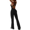 imageREORIA Women Trendy Summer Sexy Scoop Neck Sleeveless Backless Full Body Tummy Control Workout Bodycon Flare Jumpsuits