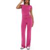imageREORIA Womens 2 Piece Lounge Sets Short Sleeve Basic Tops Straight Leg Pants Comfy Casual Outfits TracksuitsRose