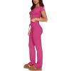 imageREORIA Womens 2 Piece Lounge Sets Short Sleeve Basic Tops Straight Leg Pants Comfy Casual Outfits TracksuitsRose