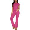 imageREORIA Womens 2 Piece Lounge Sets Short Sleeve Basic Tops Straight Leg Pants Comfy Casual Outfits TracksuitsRose