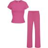 imageREORIA Womens 2 Piece Lounge Sets Short Sleeve Basic Tops Straight Leg Pants Comfy Casual Outfits TracksuitsRose
