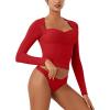 imageREORIA Womens Long Sleeve Inverted Trapezoid Neck Top Sexy Elegant Tops 2025 FallWinter Designer CollectionRed