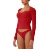 imageREORIA Womens Long Sleeve Inverted Trapezoid Neck Top Sexy Elegant Tops 2025 FallWinter Designer CollectionRed