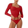 imageREORIA Womens Long Sleeve Inverted Trapezoid Neck Top Sexy Elegant Tops 2025 FallWinter Designer CollectionRed