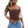 imageREORIA Womens Square Neck Halter Tank Tops Backless Crop Tops Sleeveless Double Lined Tops Y2K Going Out OutfitsCoffee