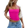 imageREORIA Womens Square Neck Halter Tank Tops Backless Crop Tops Sleeveless Double Lined Tops Y2K Going Out OutfitsNeon Rose Red